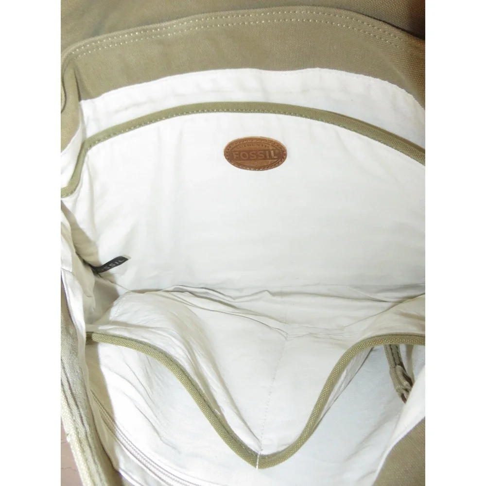 Fossil 54 Factory Machines Large Messenger Bag Khaki‎ Canvas Leather Crossbody
